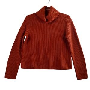 Banana Republic 100% Cashmere Turtleneck Sweater Rust Orange‎ Ribbed XS Cottage